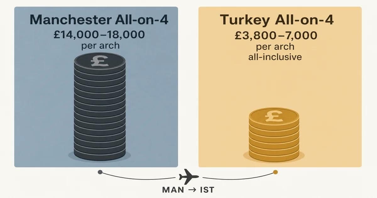 All-on-4 maliyet karşılaştırması: Manchester özel fiyatları ile İstanbul hepsi dahil paketleri, Manchester-İstanbul uçuşu
