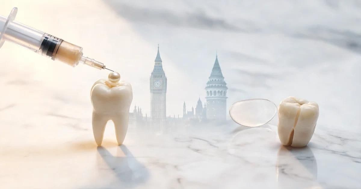Londra'dan İstanbul'a kompozit bonding — dişe reçine eklenmesi ile porselen kaplama kabuğunun karşılaştırması.